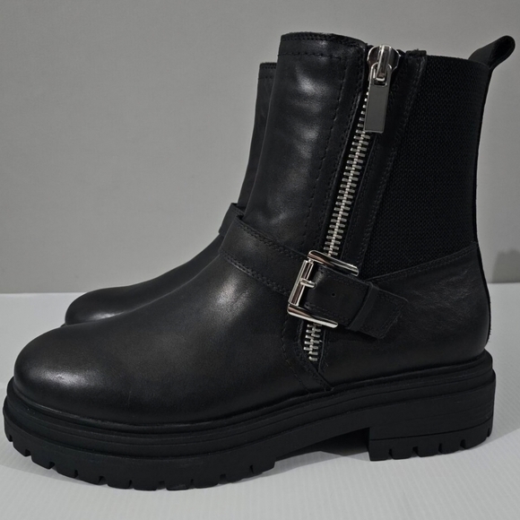 NEW Blondo Garnet Moto Boot Size 9.5 Black Leather Waterproof Biker Lug Sole - Picture 1 of 15